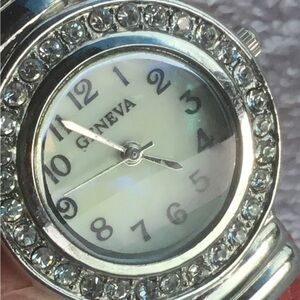 Geneva Silver Crystal-Trim Mother of Pearl Dial Watch